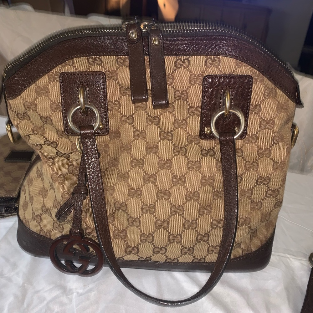 Gucci GG Fabric w/Leather Trim Tote